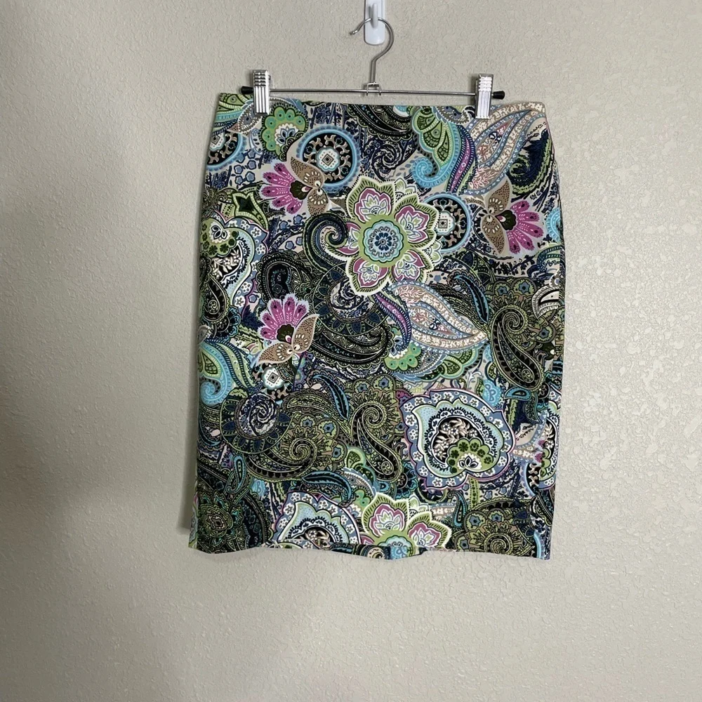 Talbots Green Purple Floral Paisley Skirt 4 Petite